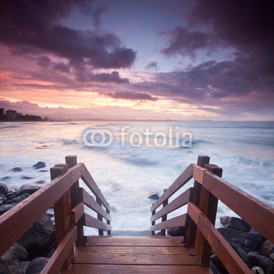 australian seascape with stairs in foreground at square format