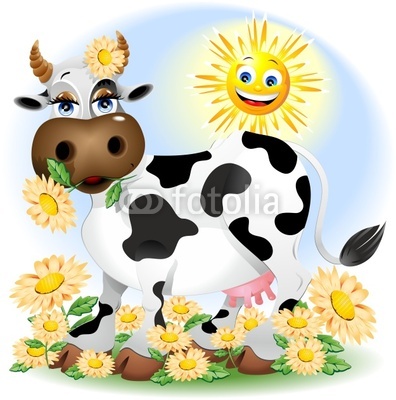 Mucca Primavera Cartoon-Springtime Cartoon Cow-Vector