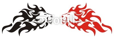 Flaming lion. Black and red variants