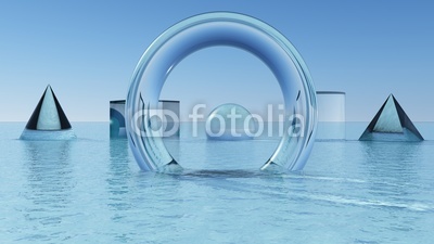 Geometrische Figuren aus Glas auf einer Wasseroberfläche