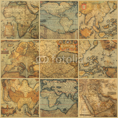 collage with antique maps