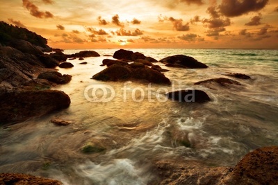 Tropical sunset at the rocks. Thailand