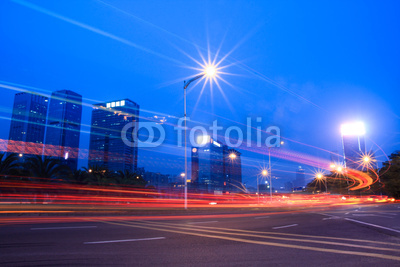 the light trails on the road