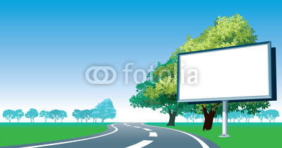 Road billboard and roadside trees