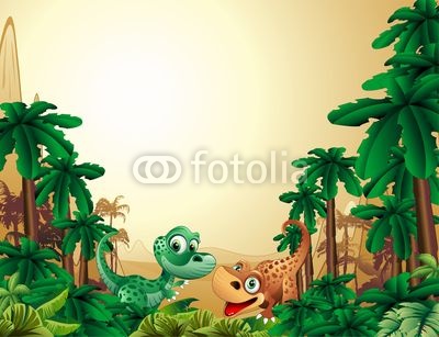 Dinosauri Cuccioli Sfondo-Baby Dinosaur Tropical Background