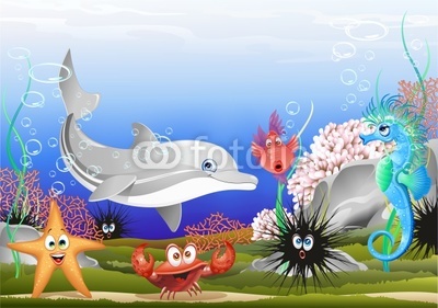 Animali Mare Sfondo Marino-Sea Animals Background-Vector