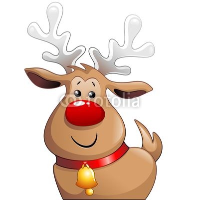 Renna Babbo Natale Cartoon-Cute Christmas Reindeer-Vector