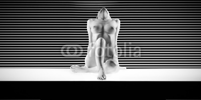 black and white artistic nude, in a frontal position, with one k