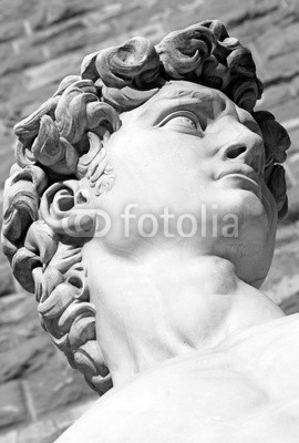 detail of  famous italian sculpture -  David by Michelangelo, bl
