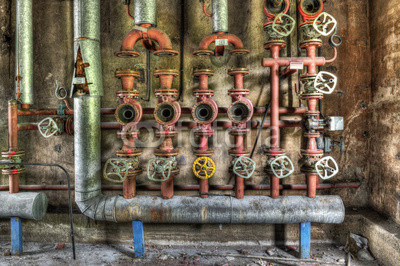 Industrial boiler room in a derelict factory