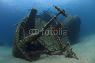 A wreck of a ship lying on the seabed