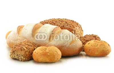 Composition with bread and rolls isolated on white